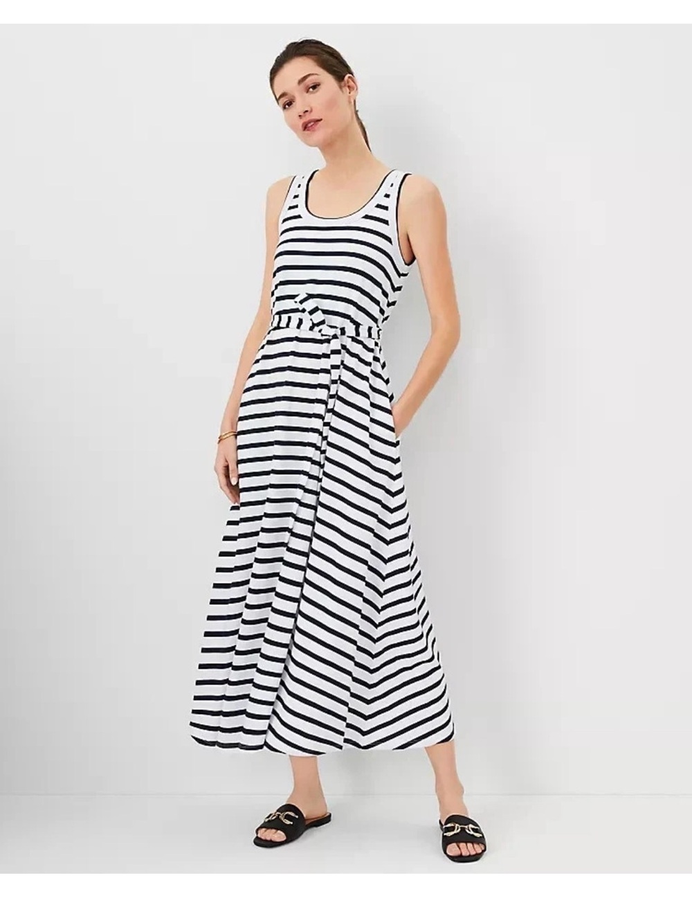 NEW $139 Ann Taylor Striped AT Weekend trapeze maxi dress sz LP